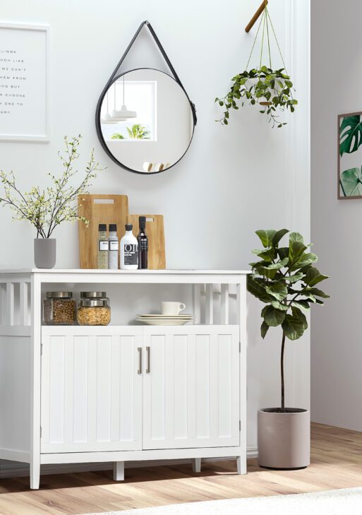 Sideboard Buffet Cabinet, Coffee Bar Cabinet with 2 Doors and Adjustable Shelves, Console Table for Kitchen Entryway Living Room, White