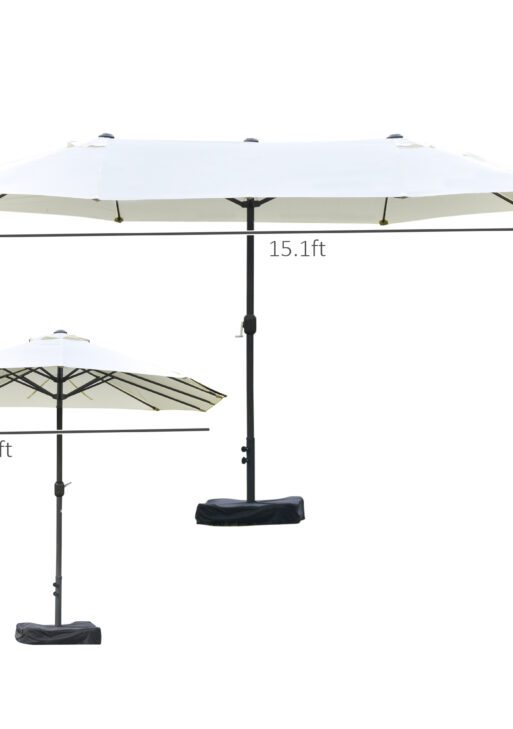 Patio Umbrella 15' Steel Rectangular Outdoor Double Sided Market with base, UV Sun Protection & Easy Crank for Deck Pool Patio, Beige