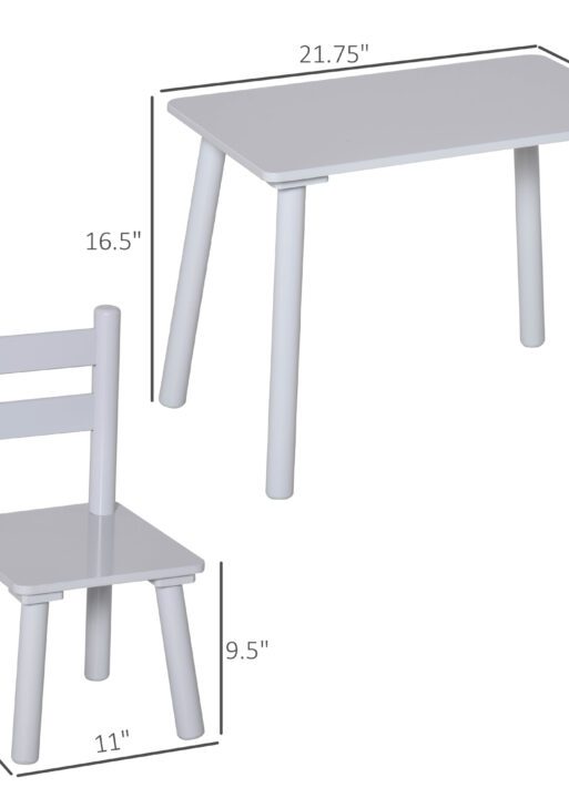 Kids Wooden Table and Chair Set, Play Activity Table for Arts, Crafts, Dinning, and Reading for Toddlers Age 2 to 5, Grey