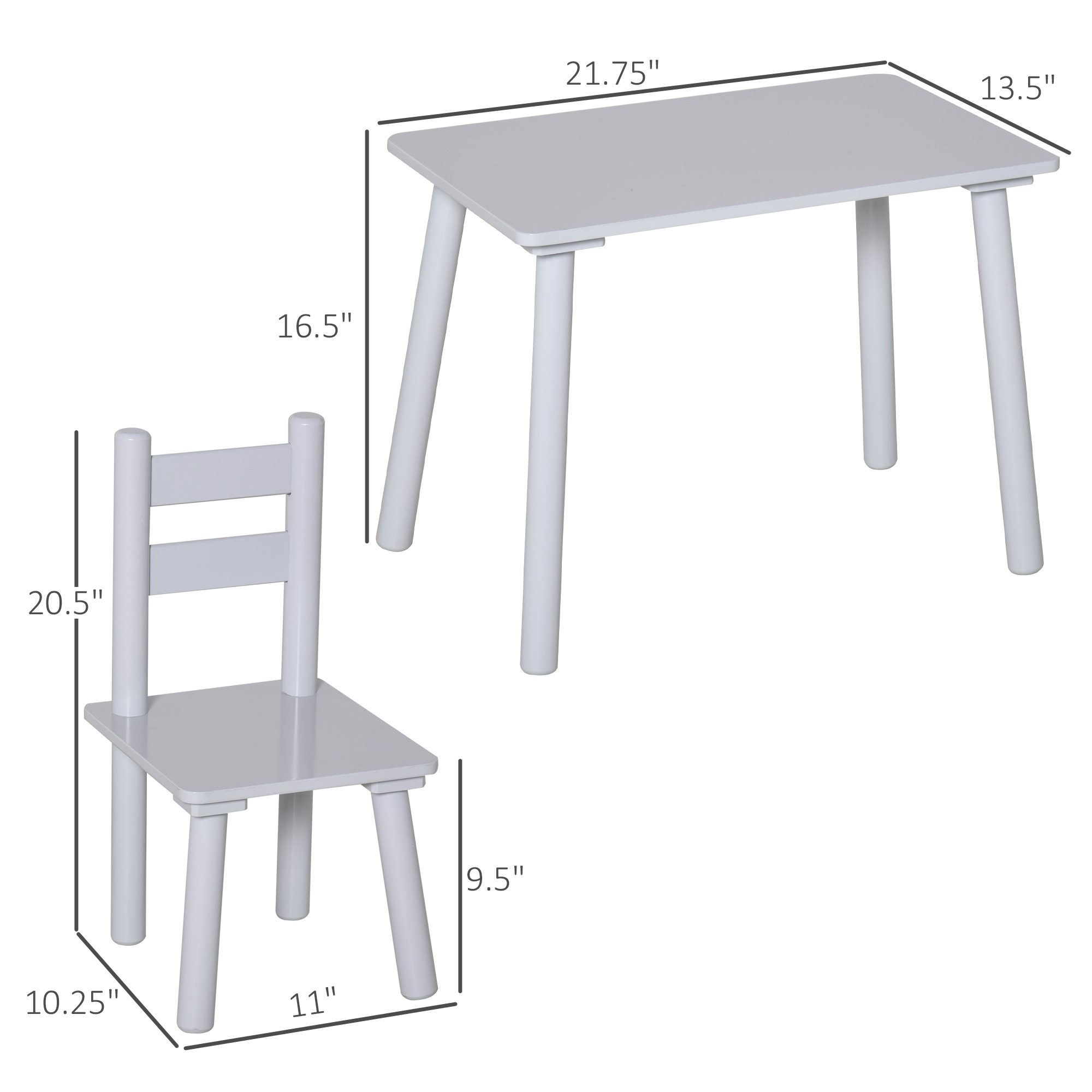 Kids Wooden Table and Chair Set, Play Activity Table for Arts, Crafts, Dinning, and Reading for Toddlers Age 2 to 5, Grey - Image 1
