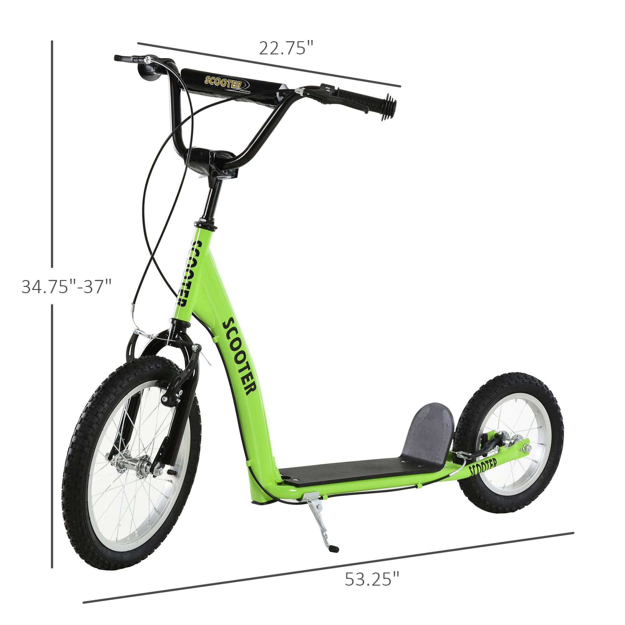 Youth Scooter Kick Scooter for Kids 5+ with Adjustable Handlebar 16" Front and 12" Rear Dual Brakes Inflatable Wheels, Green - Image 1