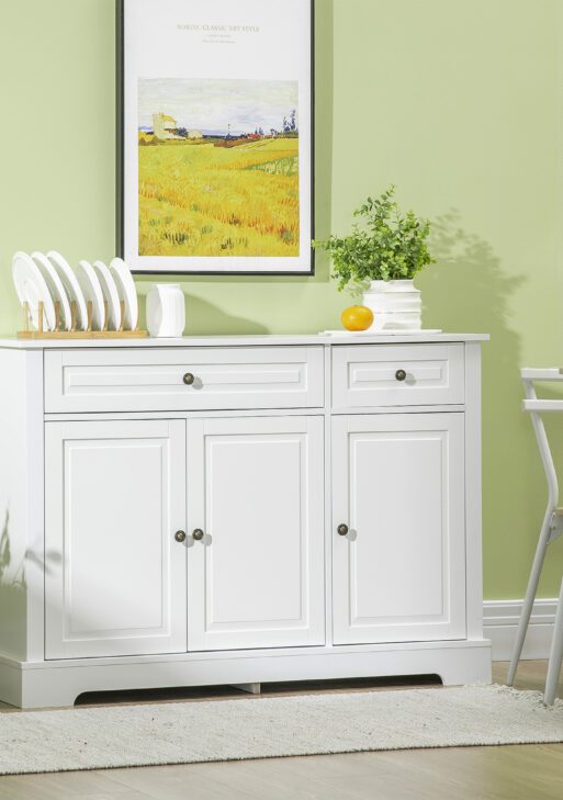 Sideboard Buffet Cabinet, Modern Accent Cabinet with 2 Drawers and Adjustable Shelves, Entryway Cabinet, White