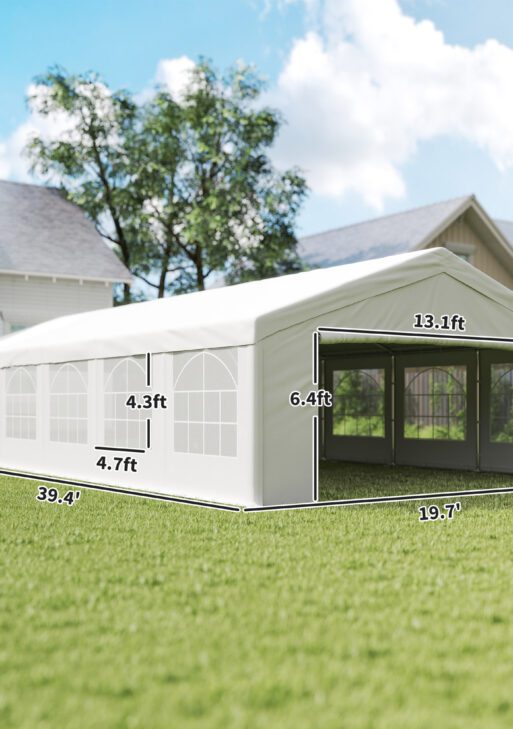 20 x 40 ft Heavy Duty Party Tent Outdoor Gazebo Wedding Tent Event Shelter Carport BBQ with Removable Sidewalls & Windows, Outside Waterproof Canopy for Parties, White