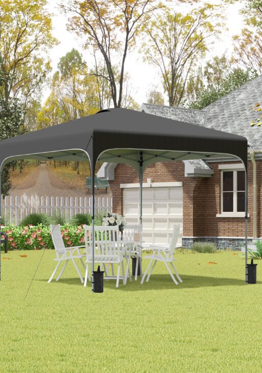 8' x 8' Pop Up Canopy Tent with Wheeled Carry Bag and 4 Sand Bags, Instant Sun Shelter, Tents for Parties, Height Adjustable, for Outdoor, Garden, Patio, Black