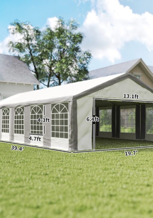 20 x 40 ft Heavy Duty Party Tent Outdoor Gazebo Wedding Tent Event Shelter Carport BBQ with Removable Sidewalls & Windows, Outside Waterproof Canopy for Parties, White and Gray