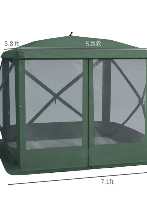 Pop Up Camping Canopy Gazebo Screen Shelter Tent with Single Person Easy Set-Up, Ventilating Mesh, Portable Carry Bag for Outdoor Camping Party Event, 7x7FT, Green
