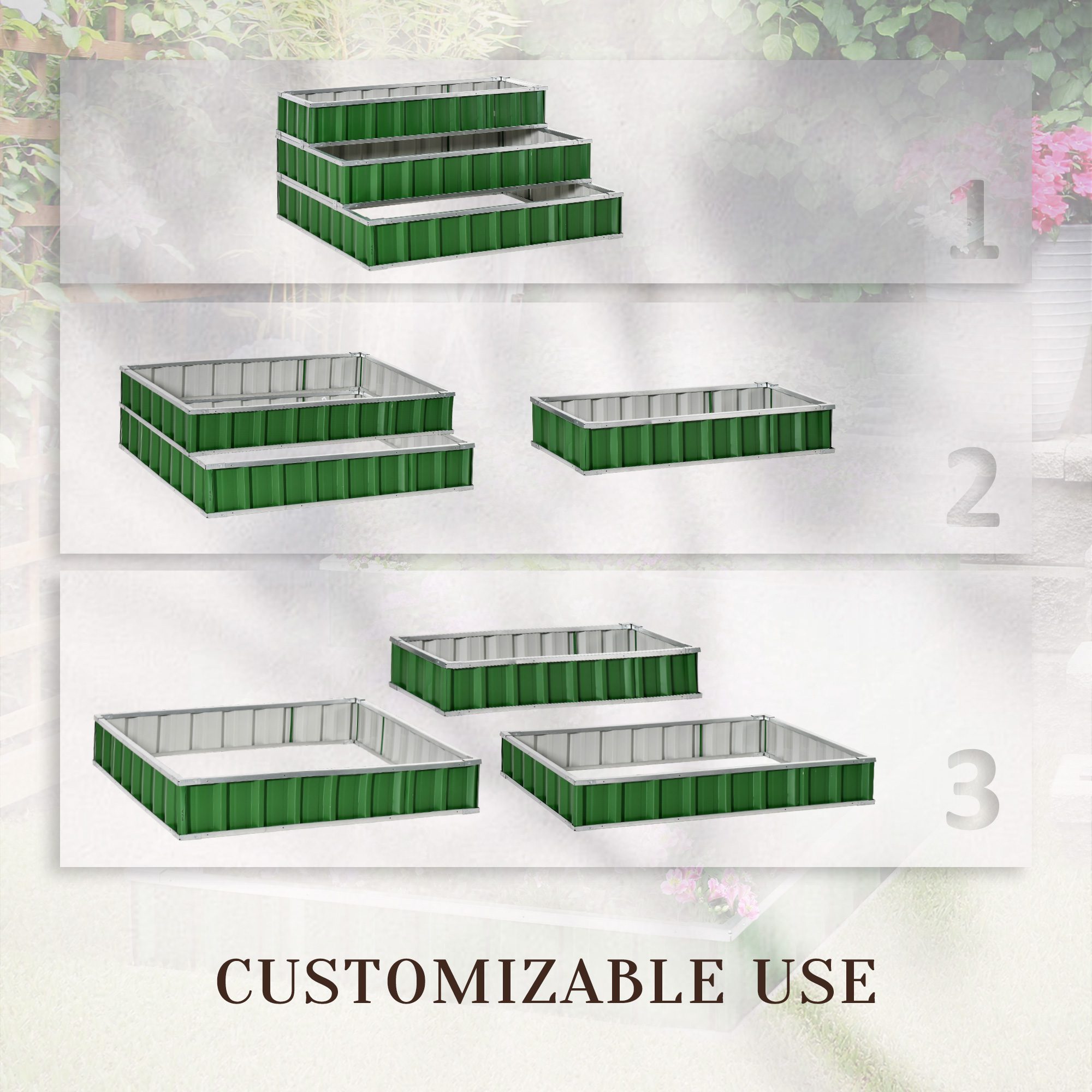 3 Tier Raised Garden Bed Outdoor Metal Patio Planter Box with Gloves, 4' x 4' x 2' for Backyard, Patio to Grow Vegetables, Herbs, and Flowers, Green - Image 2