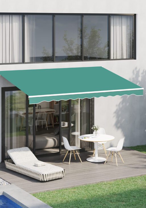 10' x 8' Retractable Awning, Patio Awnings, Sunshade Shelter w/ Manual Crank Handle, UV & Water-Resistant Fabric and Aluminum Frame for Deck, Balcony, Yard, Green