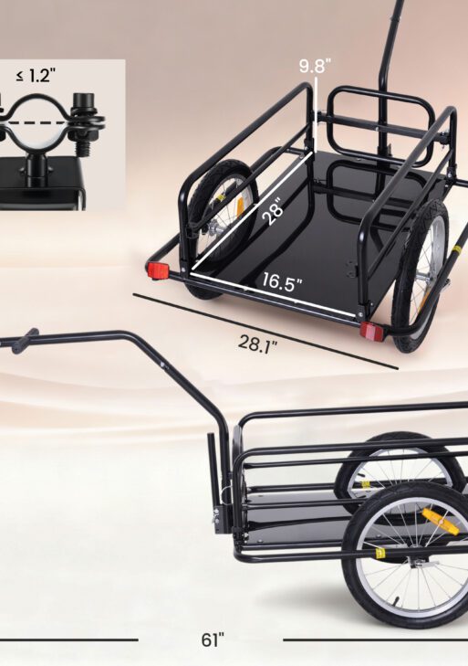 Foldable Bike Cargo Trailer Cart with Hitch, 88 lbs. Capacity, Black