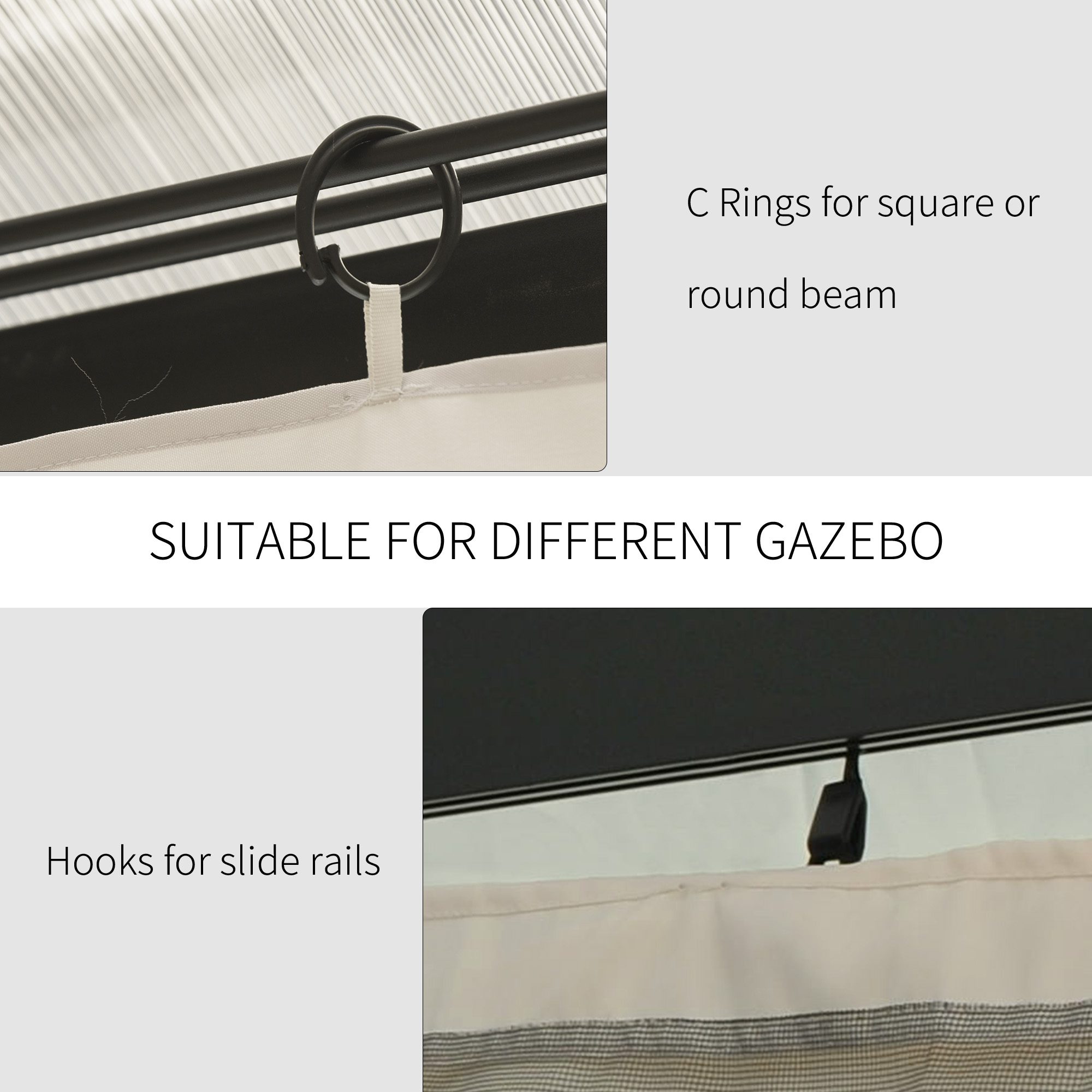 9.84' x 13.1' Gazebo Sidewall Set with Hooks/C-Rings, Beige - Image 2