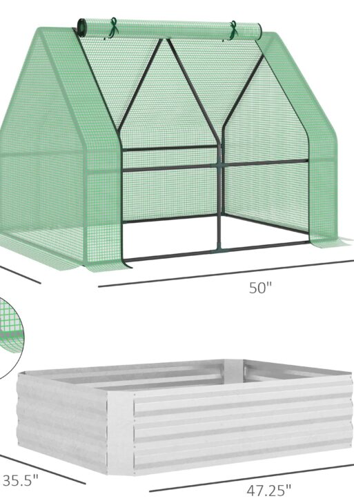 4 x 3 x 3ft Raised Garden Bed with Mini Greenhouse, Galvanized Raised Garden Bed with Cover for Herbs and Vegetables, Small Greenhouse for Patio Garden Balcony, Green