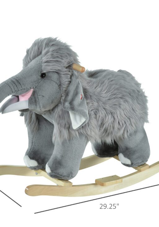 Kids Ride-On Rocking Horse Toy Mammoth Style Rocker with Fun Music & Soft Plush Fabric for Children 3+ Years