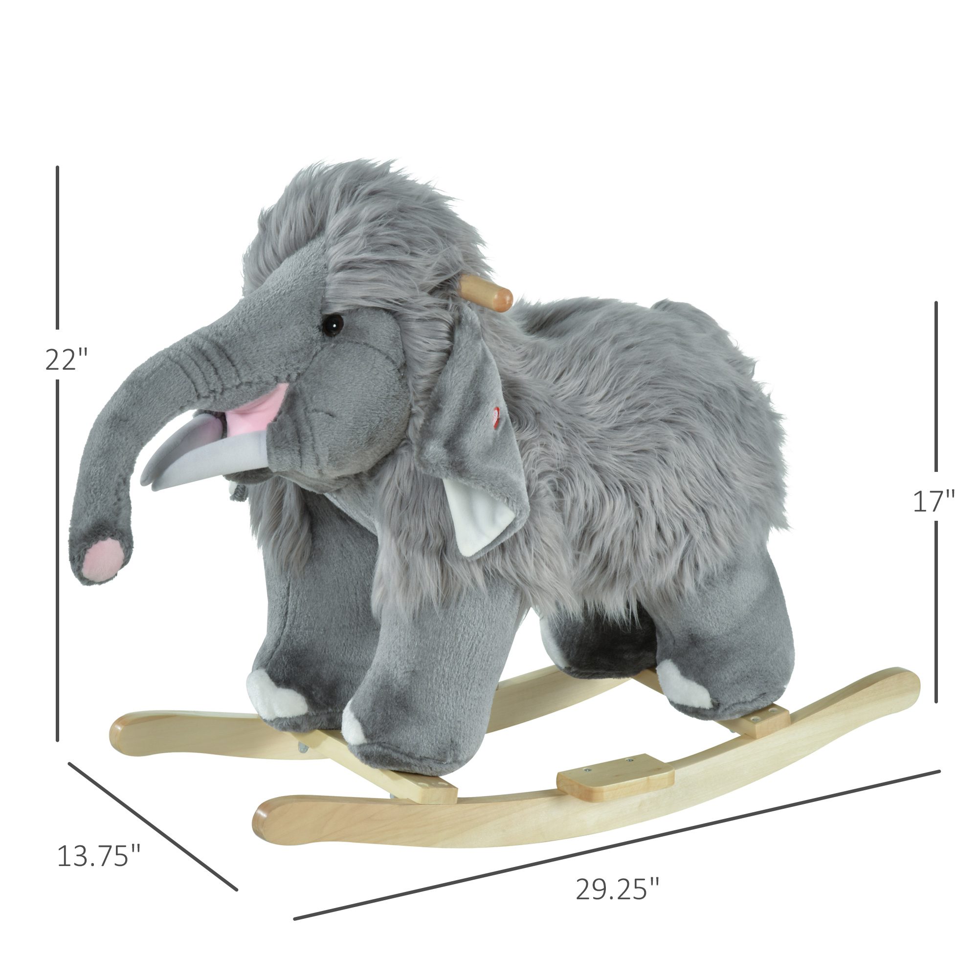 Kids Ride-On Rocking Horse Toy Mammoth Style Rocker with Fun Music & Soft Plush Fabric for Children 3+ Years - Image 1