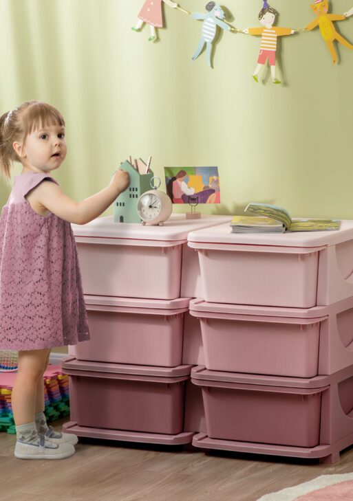 3 Tier Kids Storage Unit, Toy Organizers and Storage with 6 Drawer Chest for Kids Bedroom Nursery Kindergarten Living Room for Boys Girls Toddlers, Pink
