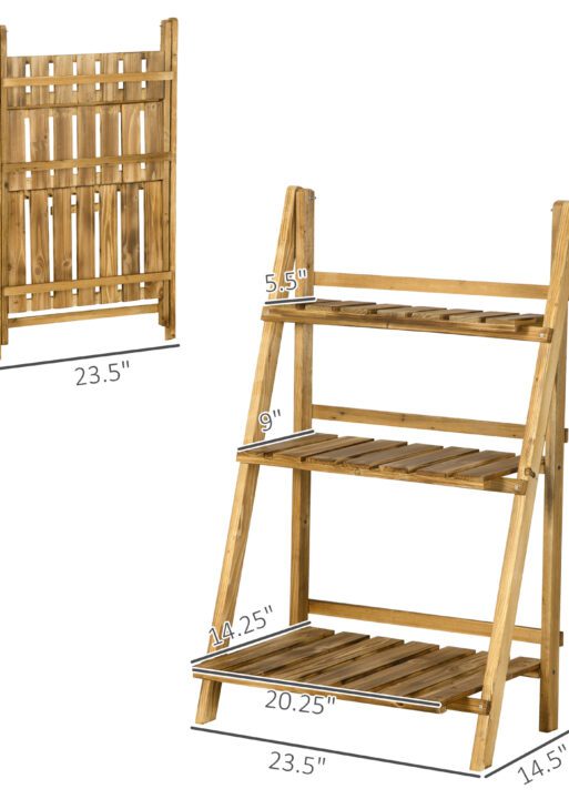 3-Tier Folding Plant Stand, 24" x 15" Wooden Indoor Plant Shelf Display Stand, for Corner Balcony Garden Patio