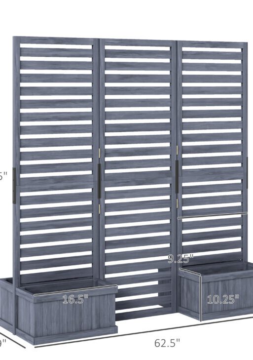 Wood Privacy Screen w/ 4 Planter Box, Raised Bed w/ 3 Panels & Drainage Holes