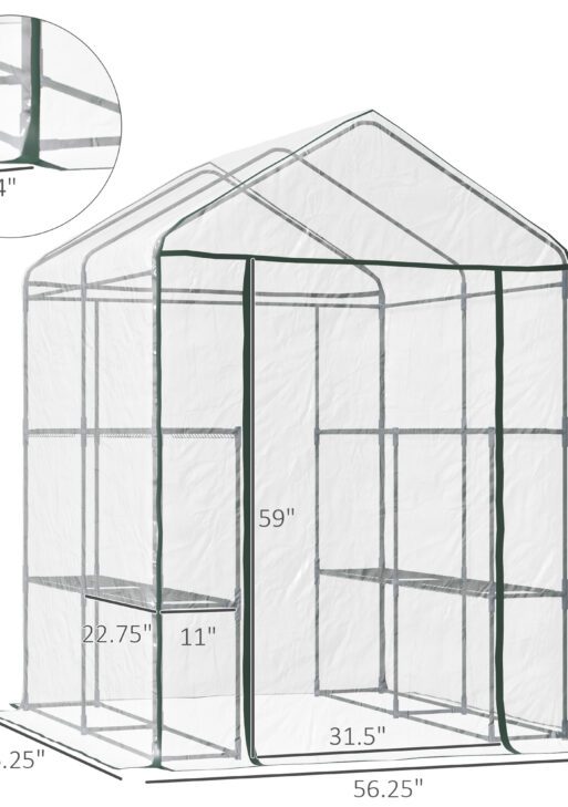 5' x 5' x 6' Mini Walk-in Greenhouse Kit, Portable Green House with 3 Tier Shelves, Roll-Up Door, and Weatherized Plastic Cover for Backyard Garden, Clear