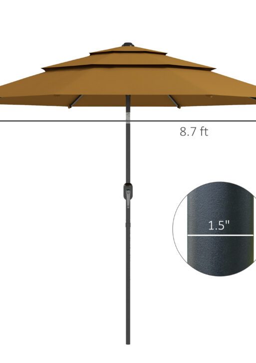 9FT 3 Tiers Outdoor Patio Umbrella with Crank, Push Button Tilt for Deck, Backyard and Lawn, Tan
