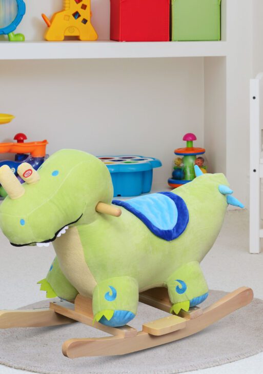 Kids Plush Ride-On Rocking Horse Toy Dinosaur Ride on Rocker Green with Realistic Sounds