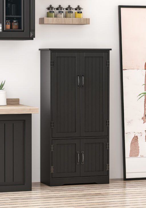 Accent Floor Storage Cabinet Kitchen Pantry with Adjustable Shelves and 2 Lower Doors, Black