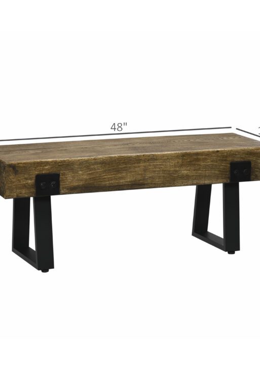 Garden Bench with Metal Legs, Rustic Wood Effect Concrete Entryway Bench, End of Bed Bench, Indoor Outdoor Use for Patio, Park, Porch and Lawn, Natural and Black