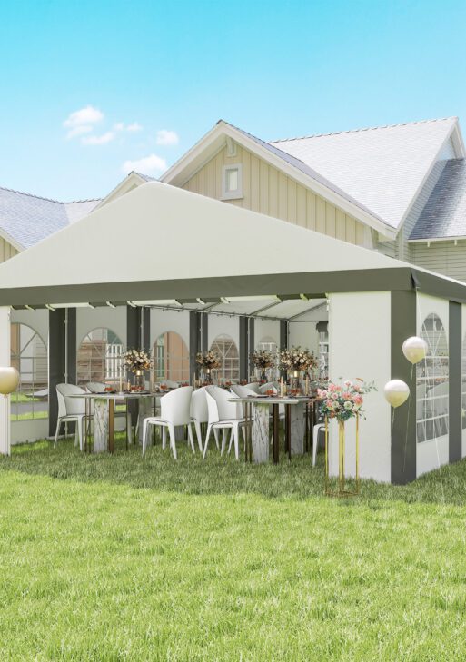 20 x 33 ft Heavy Duty Party Tent Outdoor Gazebo Wedding Tent Event Shelter Carport BBQ with Removable Sidewalls & Windows, Outside Waterproof Canopy for Parties, White and Gray