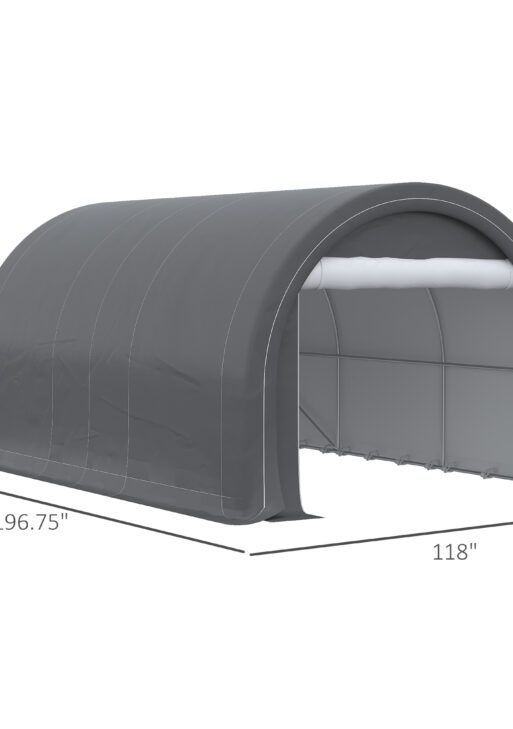 10' x 16' Carport, Heavy Duty Portable Garage Storage Tent with Large Zippered Door, Anti-UV PE Canopy Cover for Car, Truck, Boat, Motorcycle, Bike, Garden Tools, Outdoor Work, Gray