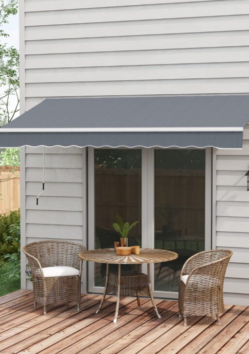 10' x 8' Patio Awning, Manual Retractable Sun Shade with UV Protection and Easy Crank Opening, Dark Gray