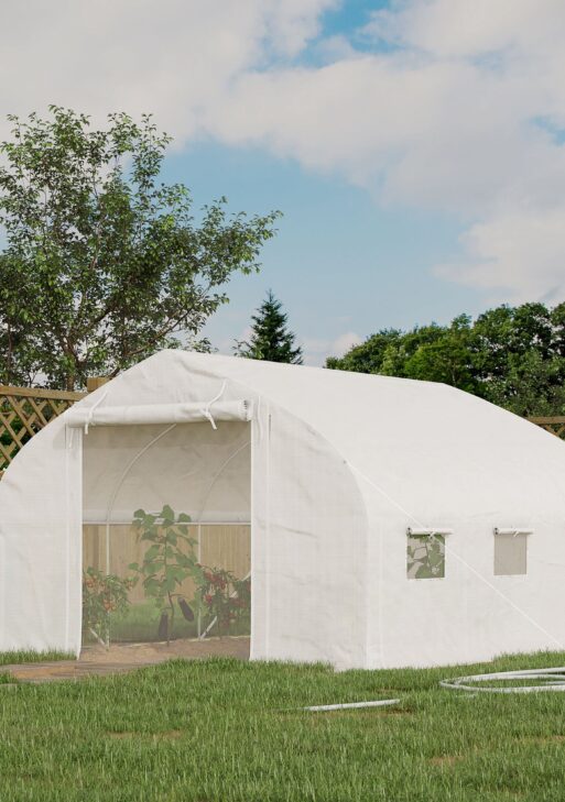 11.5' x 10' x 6.5' Walk-in Tunnel Greenhouse, Green House with Zippered Mesh Door, 7 Mesh Windows & Roll-up Sidewalls, Upgraded Gardening Plant Hot House with Galvanized Steel Hoops, White