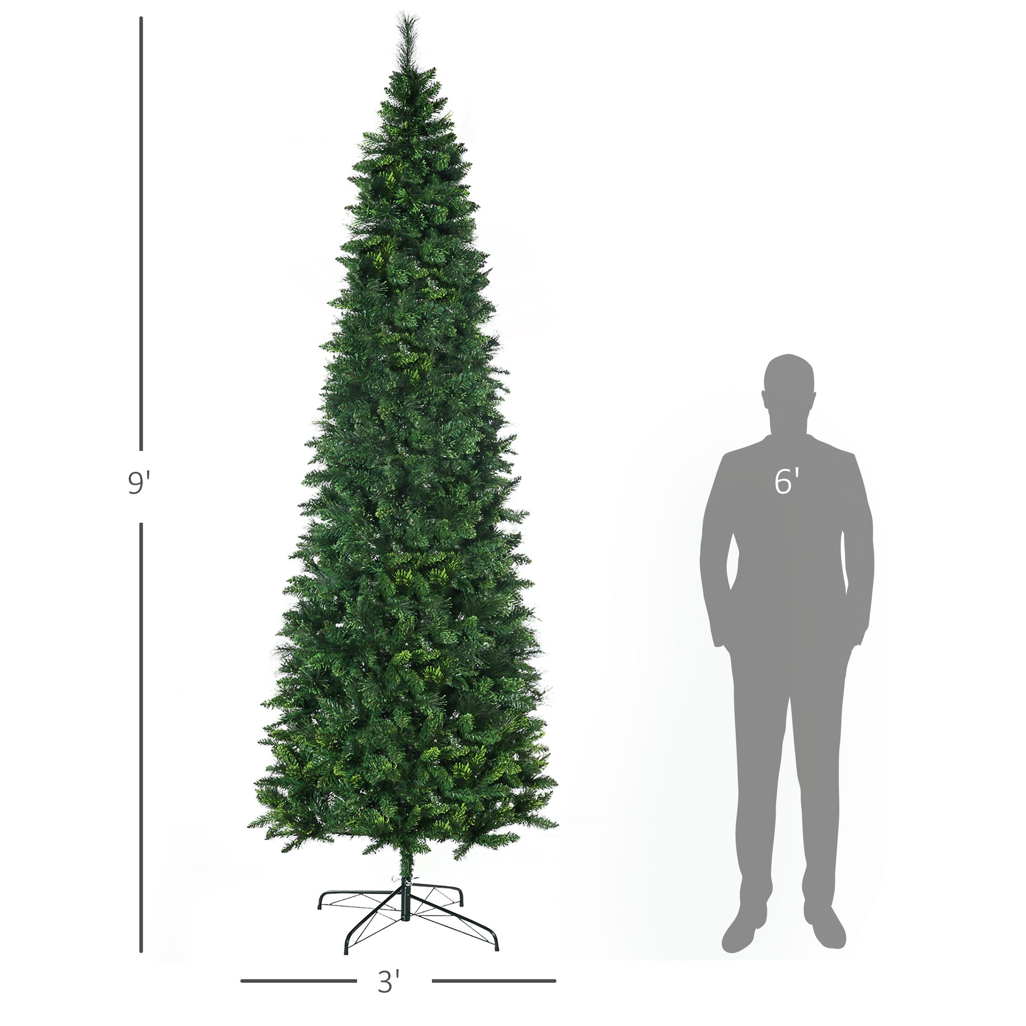 9' Artificial Pencil Christmas Trees, with Auto Open, Steel Base, Pine Needles, for Home Xmas Decoration - Image 1