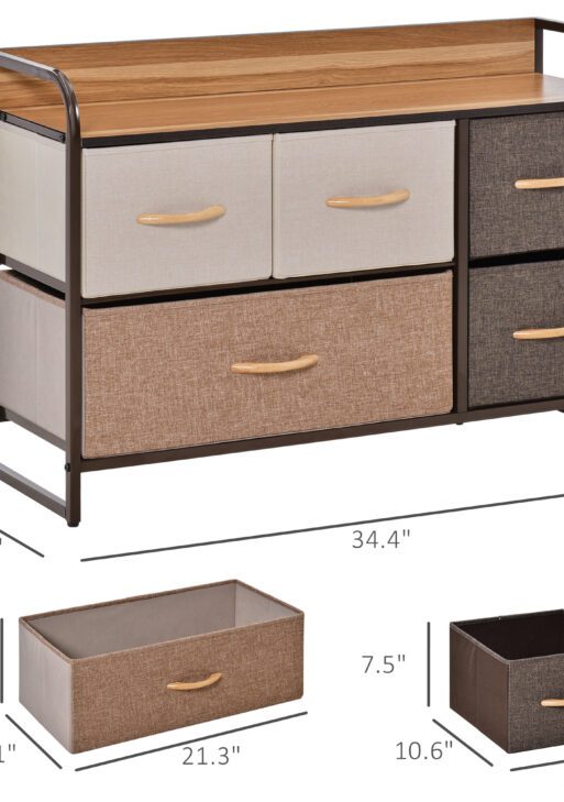 5-Drawer Dresser, 2-Tier Storage Tower with Steel Frame for Bedroom, Nursery Room, Multicolored