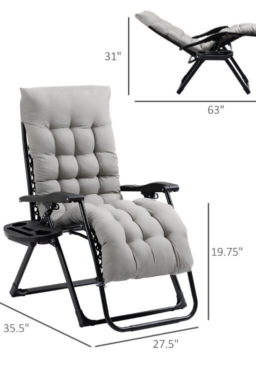 Padded Zero Gravity Chair, Folding Recliner Chair with Cup Holder Cushion, Gray