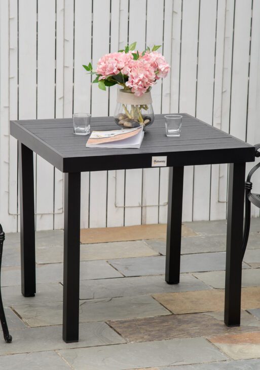 Patio Dining Table for 4, Rectangular Aluminum Outdoor Table for Garden Lawn Backyard, Black