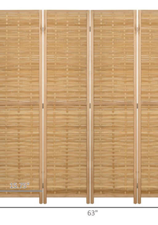 Hand Woven Room Divider, 4 Panel Bamboo Folding Privacy Screen for Home Office, 47.25"x67"x0.75", Natural