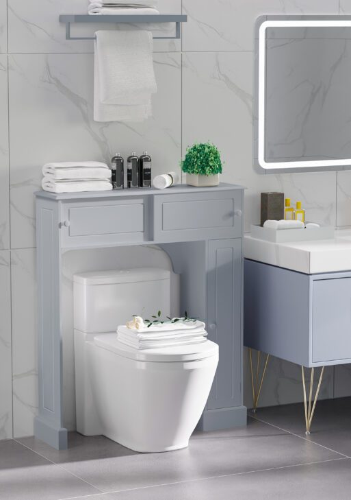 Over Toilet Bathroom Organizer, Freestanding Over the Toilet Storage Cabinet with Adjustable Shelves, Toilet Rack