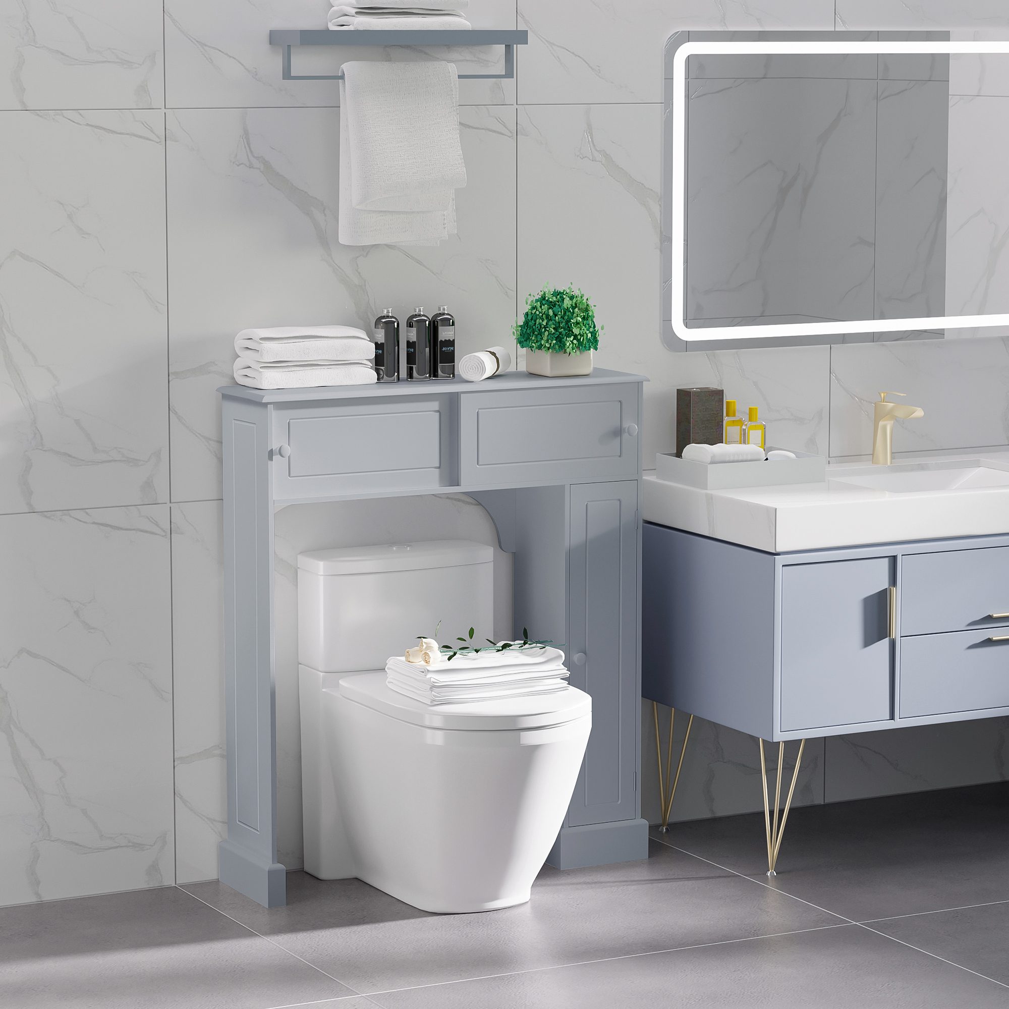 Over Toilet Bathroom Organizer, Freestanding Over the Toilet Storage Cabinet with Adjustable Shelves, Toilet Rack