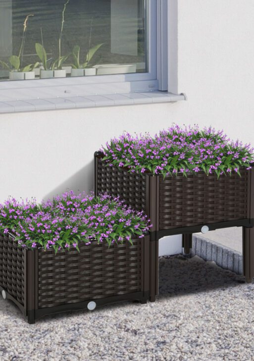 2-Piece Raised Garden Bed with Legs, Self-Watering Planter Box Raised Bed to Grow Flowers, Herbs & Vegetables, Brown
