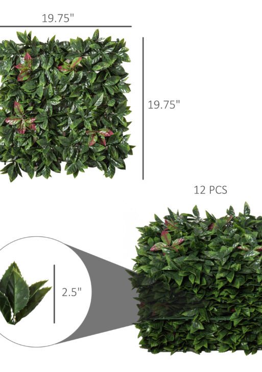 12PCs Grass Wall Panels, 20" x 20" Artificial Grass Wall Decor, Greenery Backdrop Panels Wall for Outdoor, Indoor, Garden, Fence, Backyard, Green and Red
