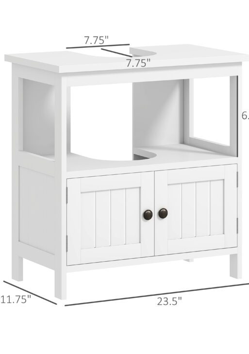 Pedestal Sink Storage Cabinet, Bathroom Under Sink Cabinet with 2 Doors and Open Shelf, Bathroom Vanity, White