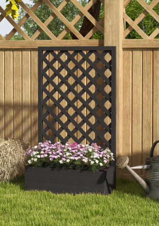 Trellis Planter Box for Climbing Plants, Raised Garden Bed w/ Trellis Lattice for Outdoor Garden, Backyard, Black