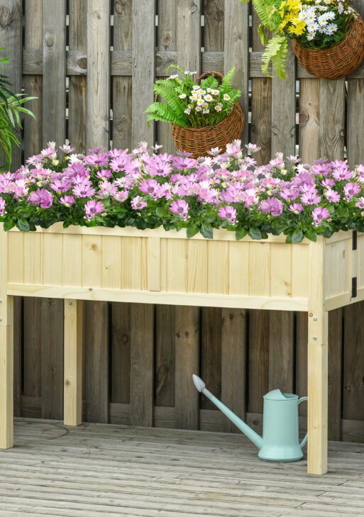 Raised Garden Bed Elevated Wooden Planter Box with Space-Saving Folding Design, Drainage Holes, & Inner Liner for Vegetable Fruit Herb Grow