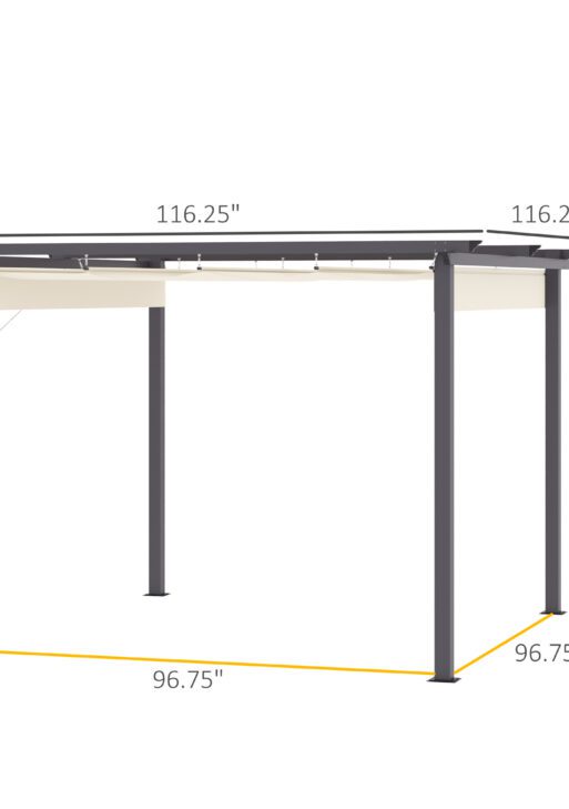 10' x 10' Retractable Pergola Canopy, Patio Gazebo, Sun Shelter with Aluminum Frame for Outdoors, Cream White