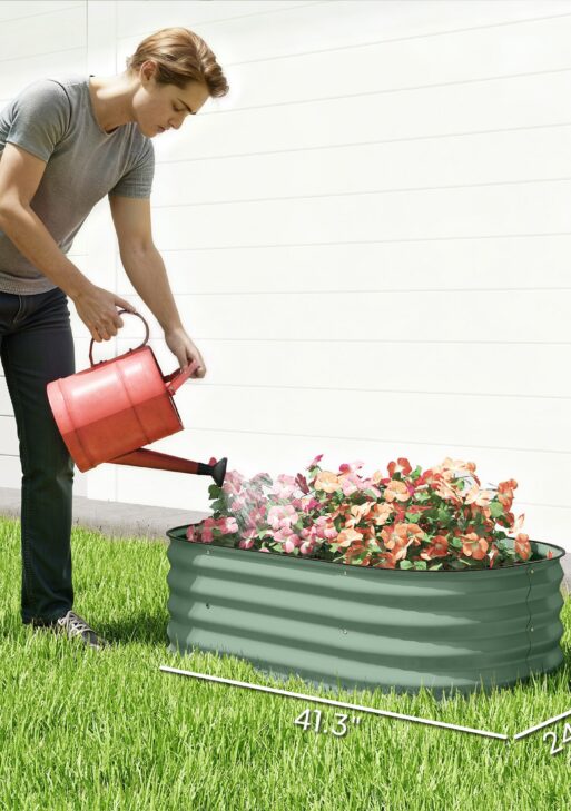 3.4' x 2' x 1' Galvanized Raised Garden Bed Kit, Metal Planter Box with Safety Edging, Green