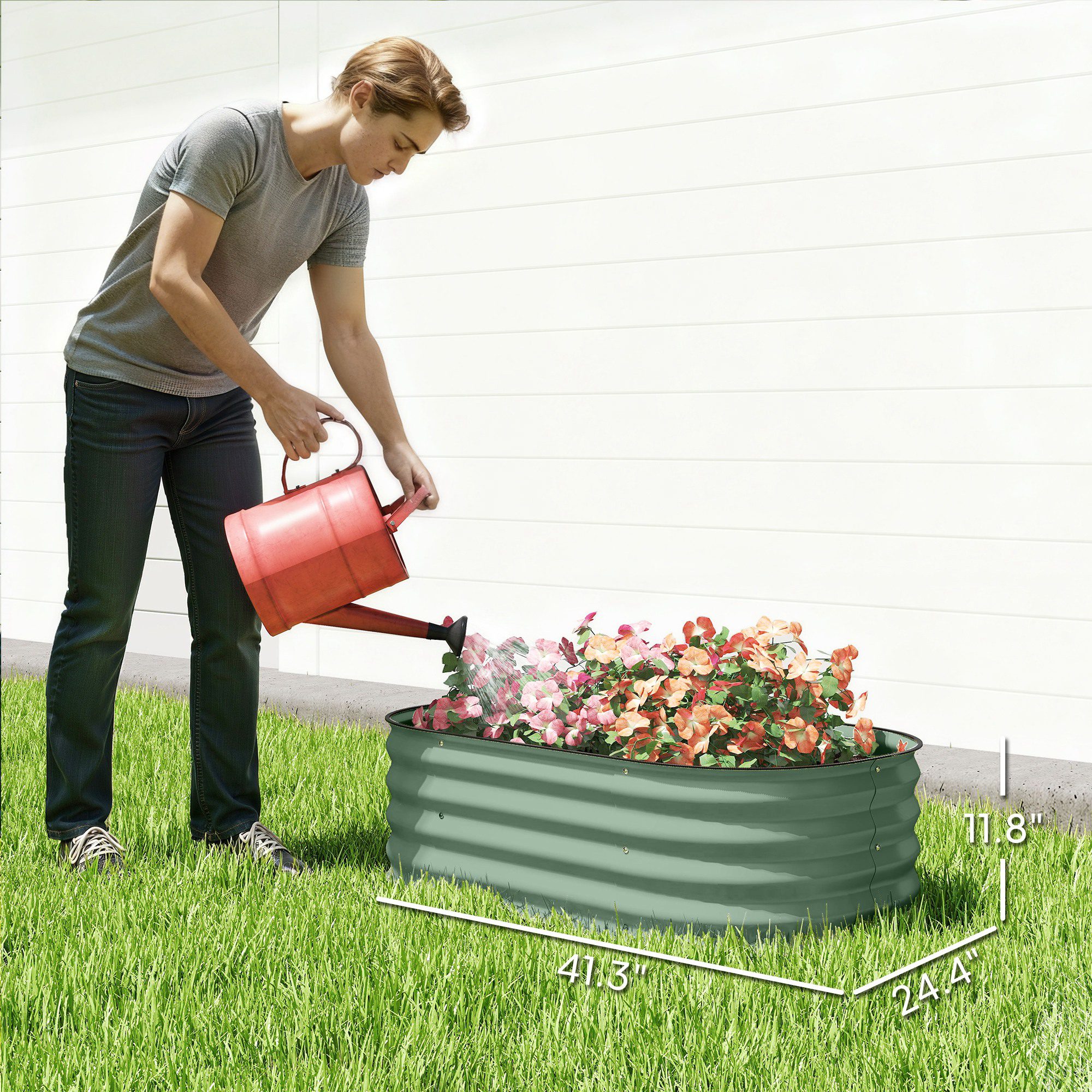 3.4' x 2' x 1' Galvanized Raised Garden Bed Kit, Metal Planter Box with Safety Edging, Green - Image 1