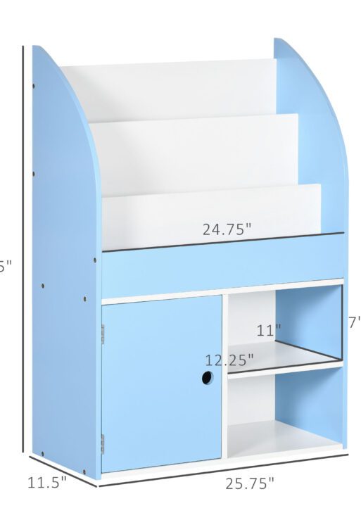 Toy Storage Organizer, Kids Bookshelf, Freestanding Children Bookcase with Cabinet for Toys Clothes Books, Blue