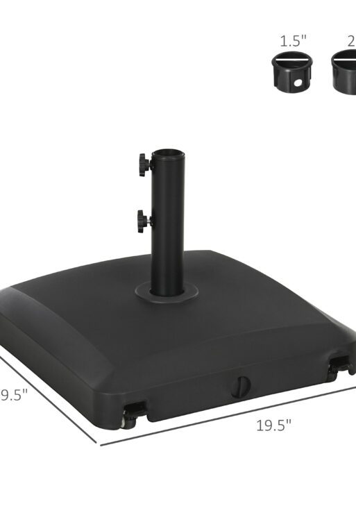 Patio Umbrella Base with Wheels, 53lbs Water or 66lbs Sand Filled, Heavy Duty Outdoor Umbrella Stand Holder, Black