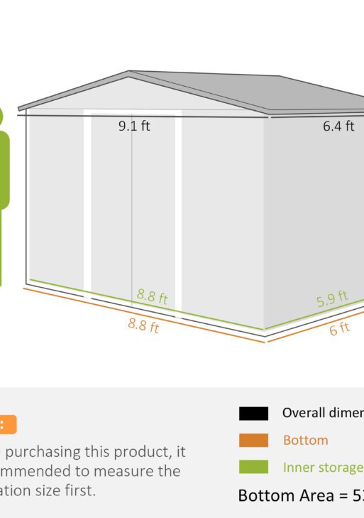 9' x 6' Outdoor Storage Shed, Garden Tool Metal Shed with Foundation Kit, Double Lockable Door, Air Vents and Sloping Roof, for Backyard, Patio, Lawn, Dark Gray