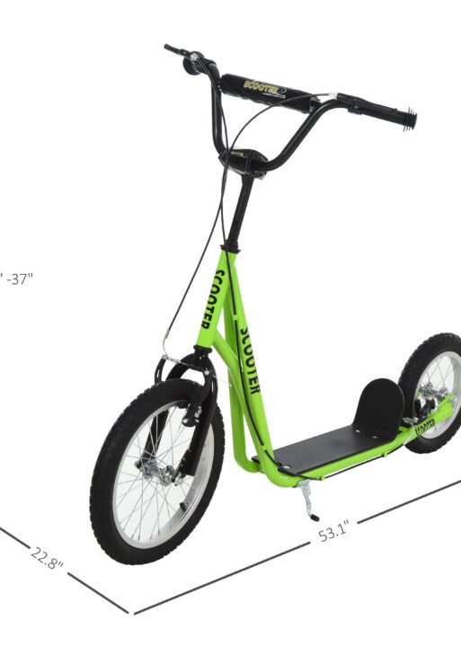 Teens Youth Scooter Ride On Toy with Adjustable Handlebar, Dual Brakes, and Inflatable Wheels For Kids 5+ - Green