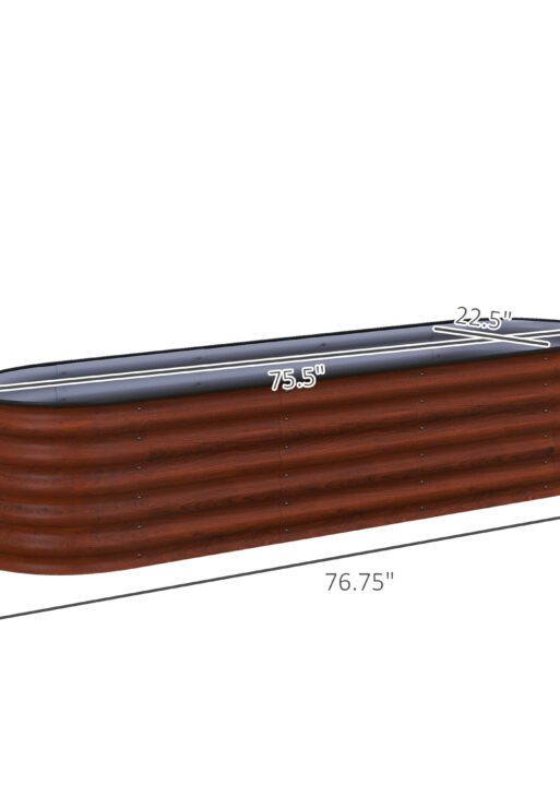 6.4' x 2' x 1.4' Galvanized Raised Garden Bed Kit, Metal Planter Box with Safety Edging, Brown
