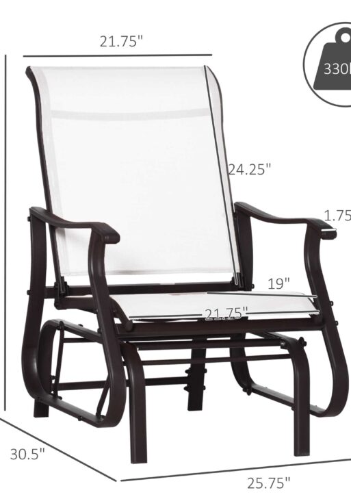 Outdoor Glider Chair, Gliders for Outside Patio with Steel Frame and Mesh Fabric for Backyard, Garden, and Porch, White